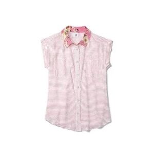 NWT cabi Merger Top (6512); XS; Pink & White Stripe with Floral Collar